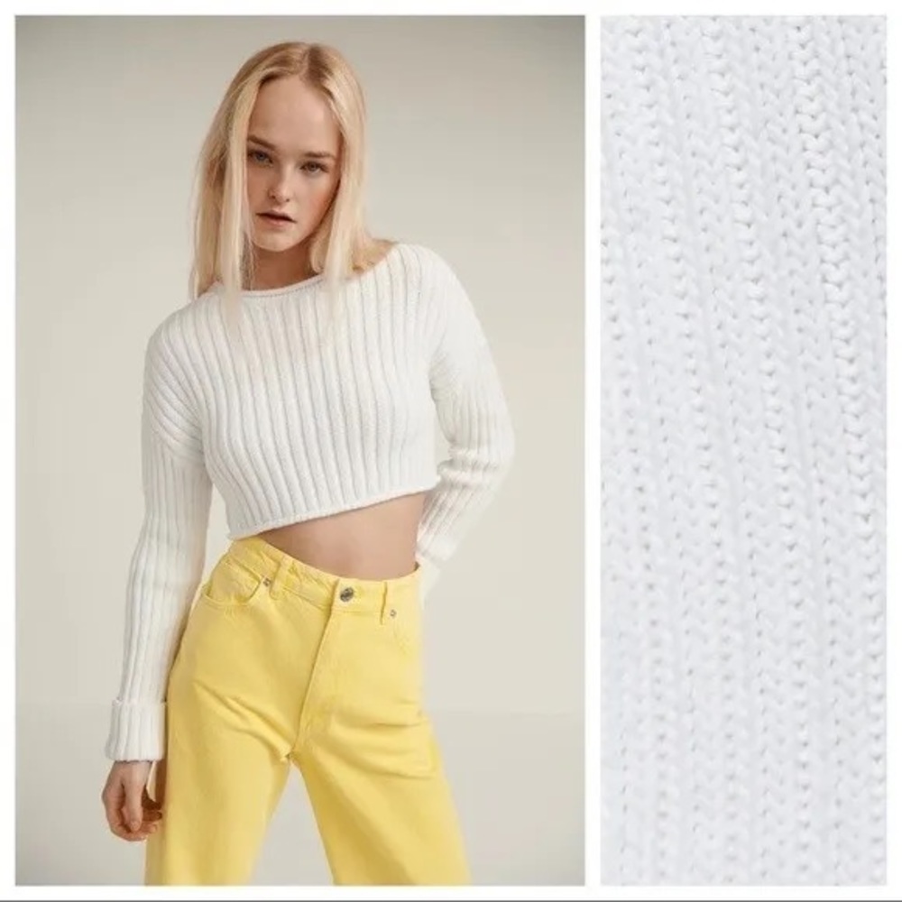 Zara knitted cotton cropped sweater